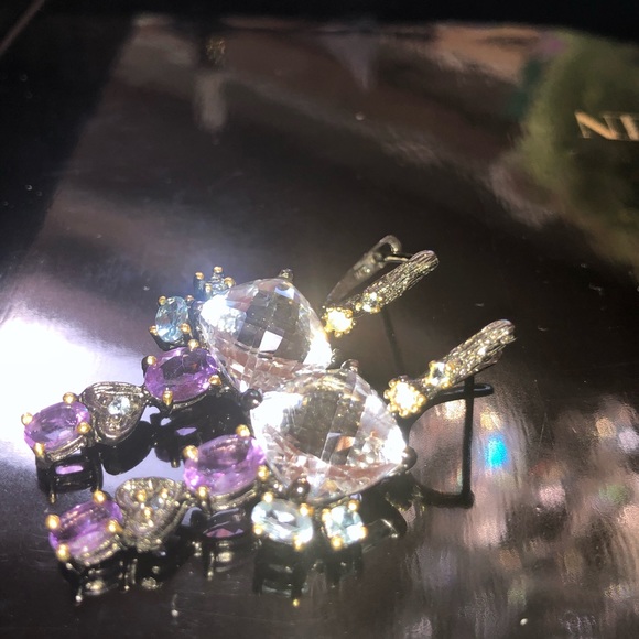Unique Genuine Quartz Amethyst Topaz Earrings - Picture 4 of 9